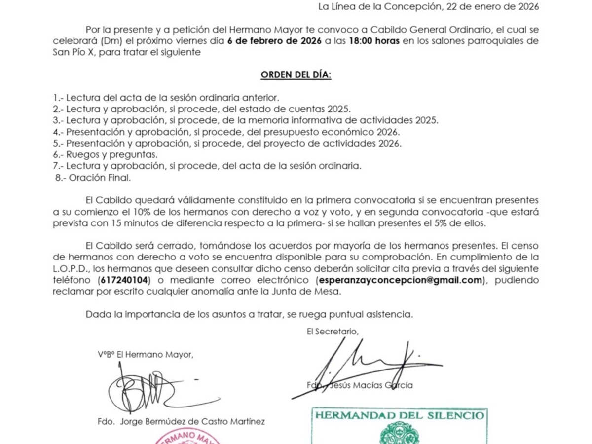 La Hermandad del Silencio celebrará su Cabildo General Ordinario el próximo viernes 6 de&nbsp;febrero