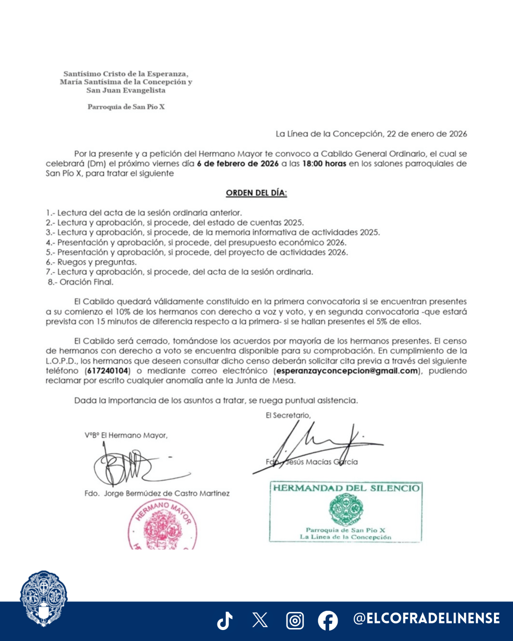 La Hermandad del Silencio celebrará su Cabildo General Ordinario el próximo viernes 6 de&nbsp;febrero